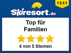 Skiresort.de Gütesiegel „Top für Familien“ mit 4 von 5 Sternen.