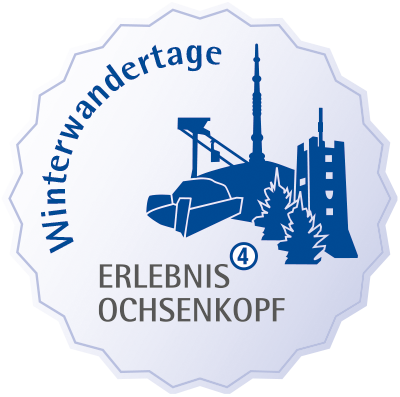 Logo „Winterwandertage Erlebnis Ochsenkopf“ mit Berg- und Seilbahnsymbol.